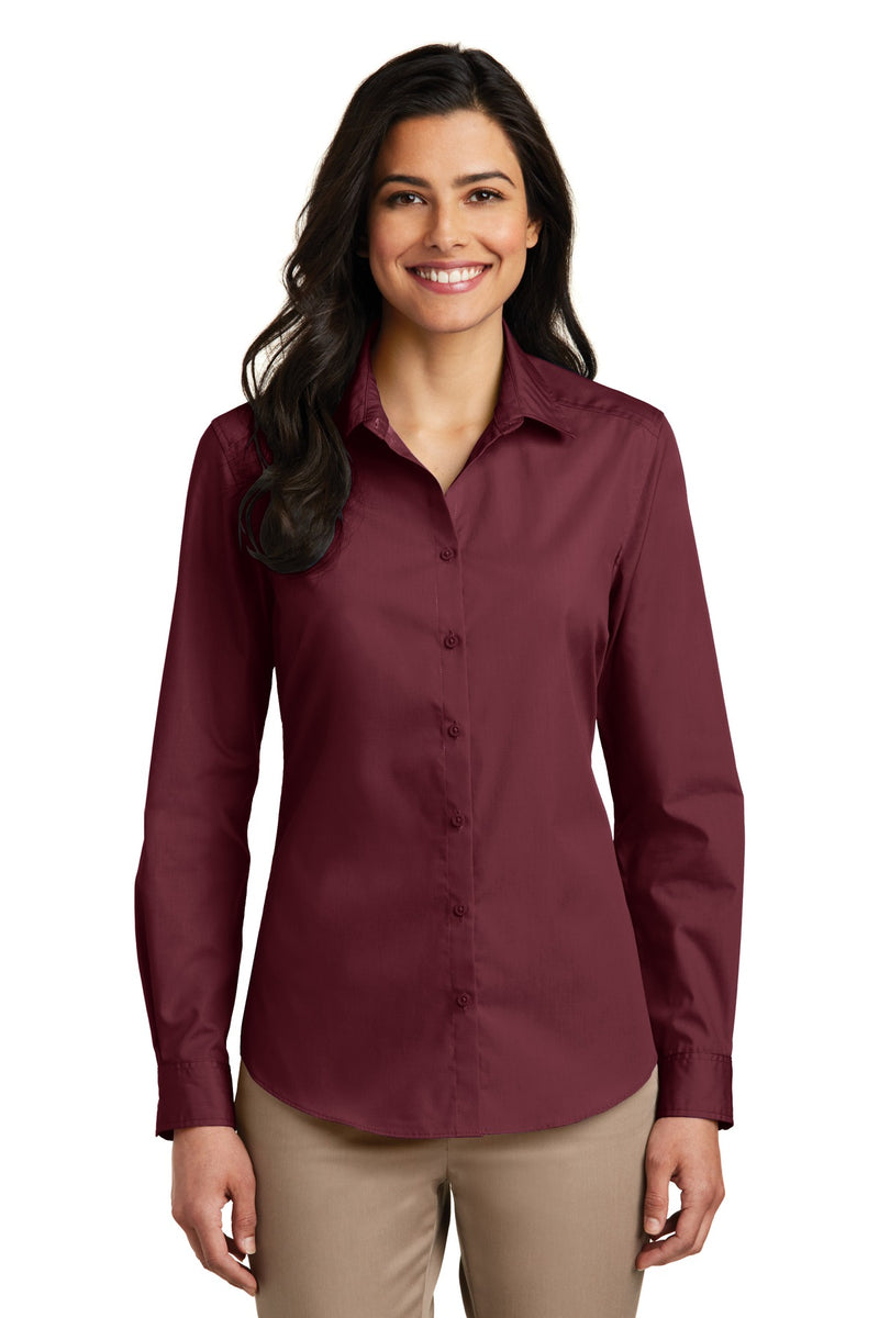 Port Authority Women's Long Sleeve Carefree Poplin Shirt - Burgundy