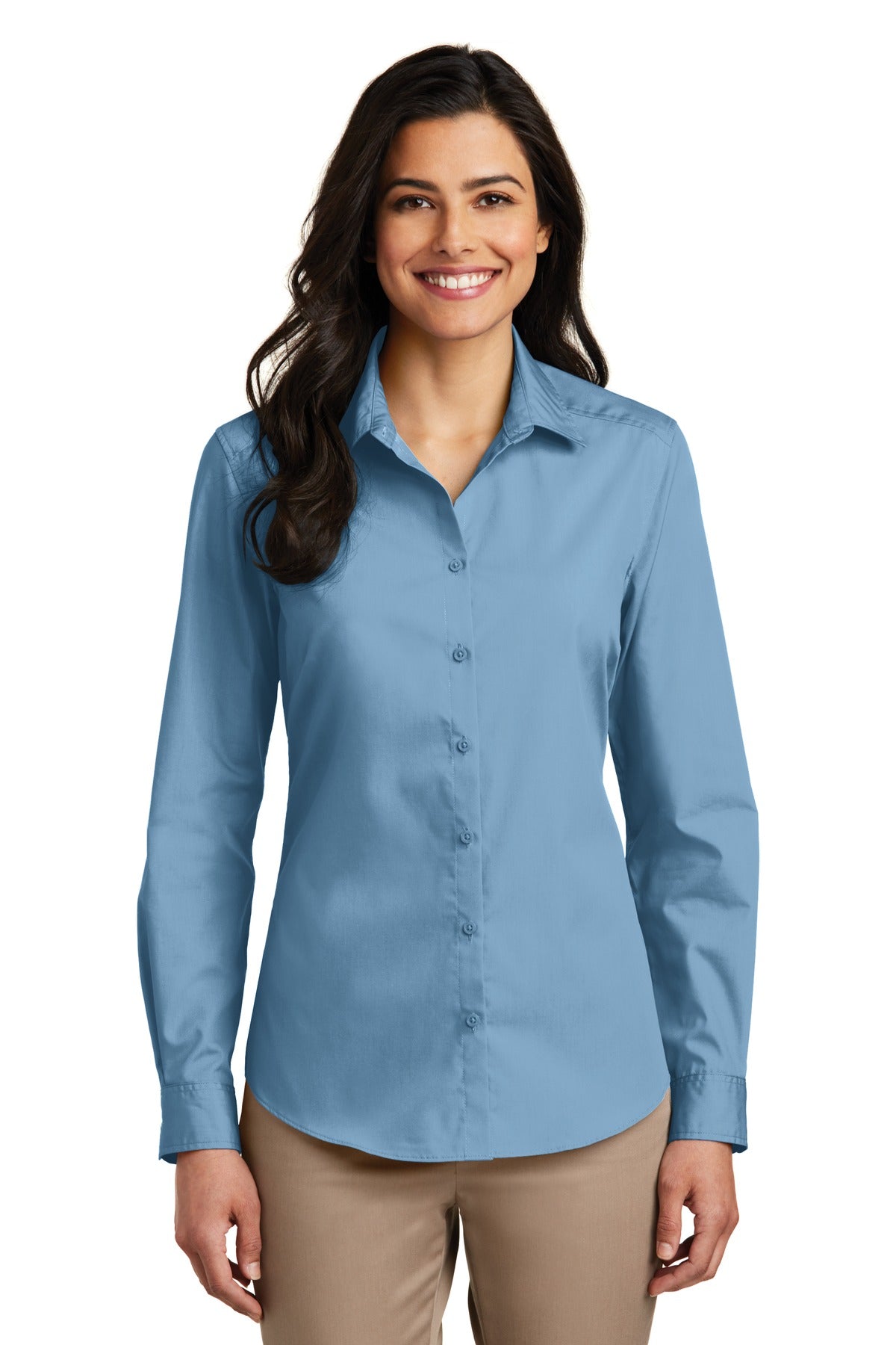 Port Authority Women's Long Sleeve Carefree Poplin Shirt - Carolina Blue