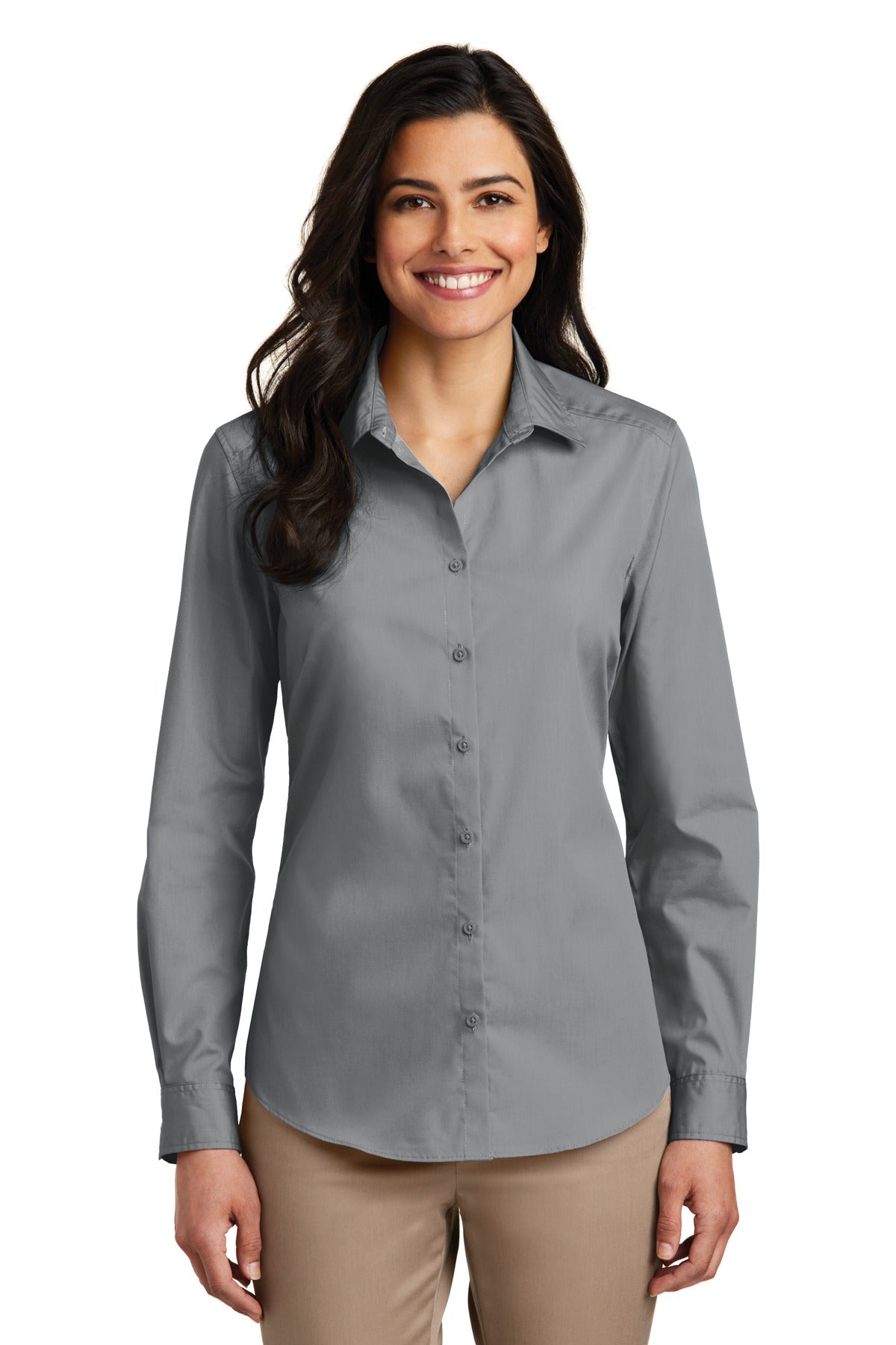 Port Authority Women's Long Sleeve Carefree Poplin Shirt - Gusty Grey