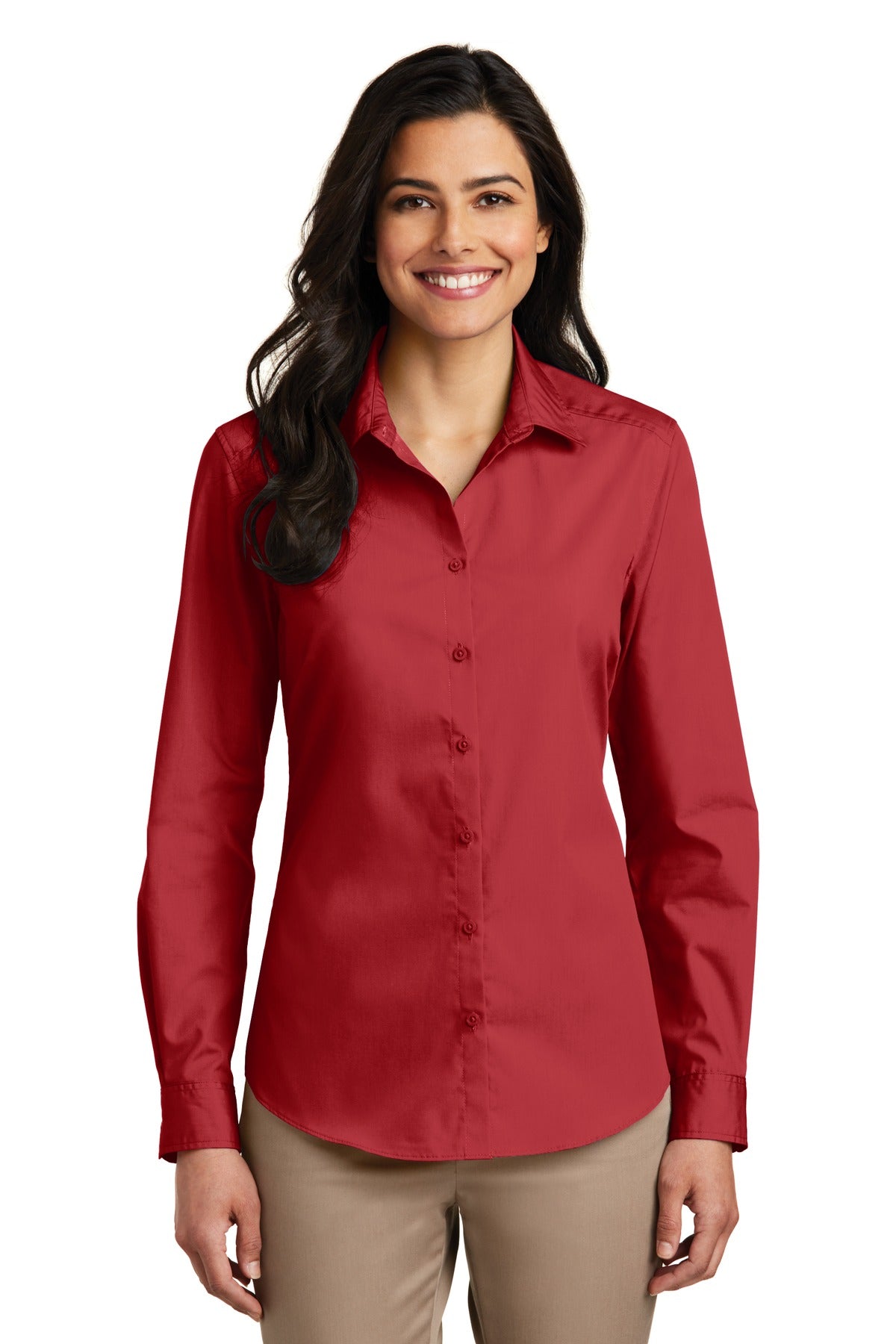 Port Authority Women's Long Sleeve Carefree Poplin Shirt - Rich Red