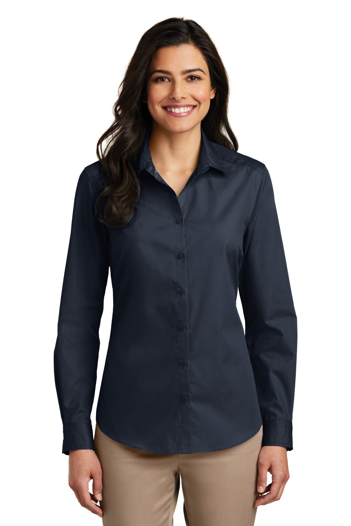 Port Authority Women's Long Sleeve Carefree Poplin Shirt - River Blue Navy