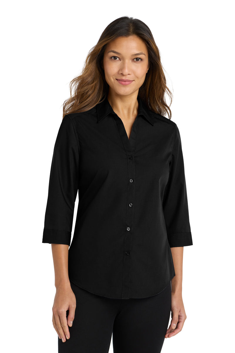 Port Authority Women's 3/4-Sleeve Carefree Poplin Shirt - Deep Black