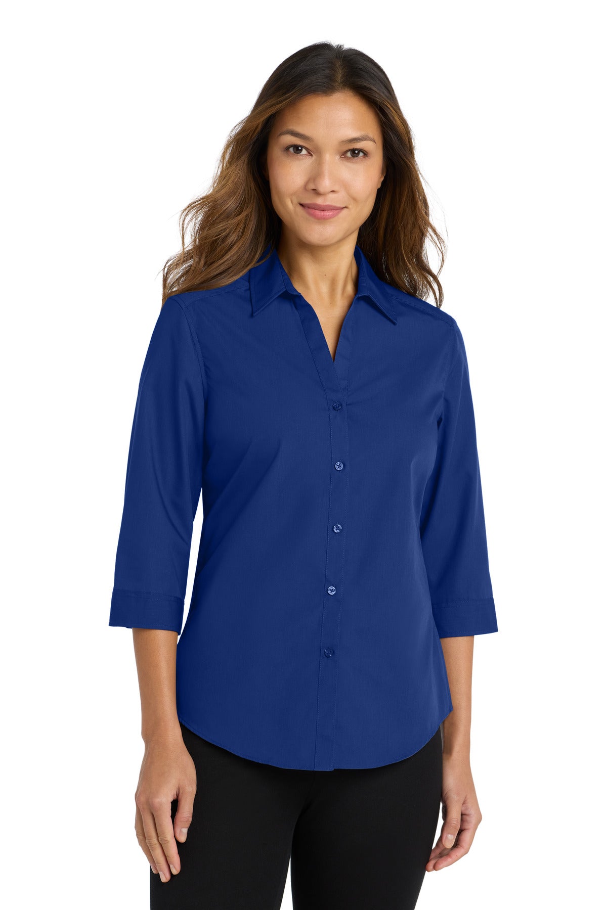 Port Authority Women's 3/4-Sleeve Carefree Poplin Shirt - True Royal