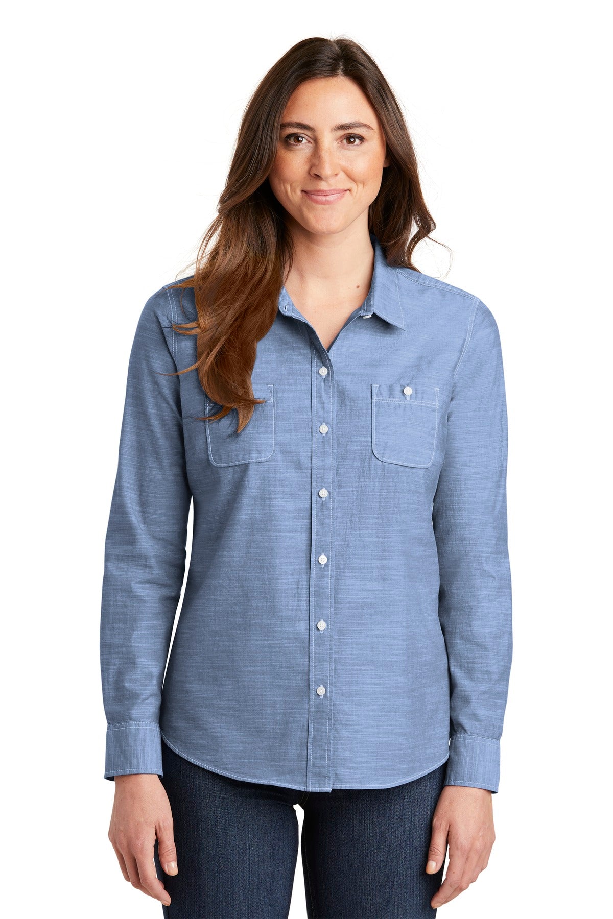 Port Authority Women's Slub Chambray Shirt - Light Blue