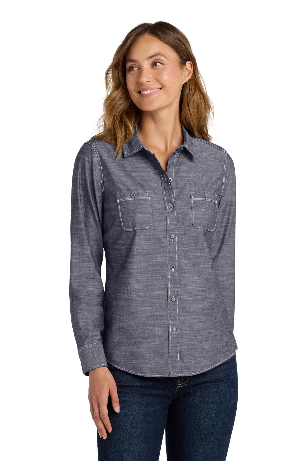 Port Authority Women's Slub Chambray Shirt - True Navy