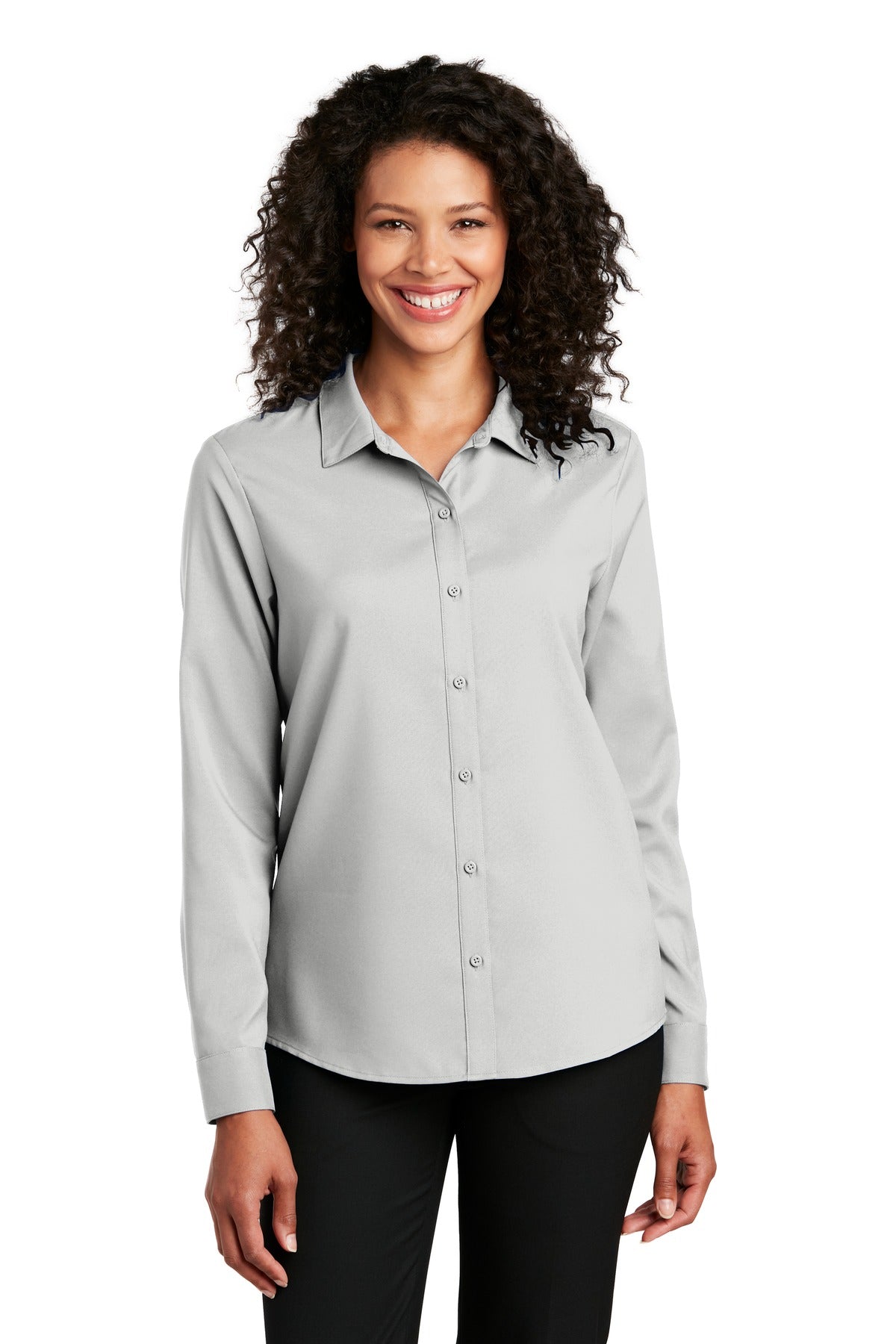 Port Authority Women's Long Sleeve Performance Staff Shirt - Silver