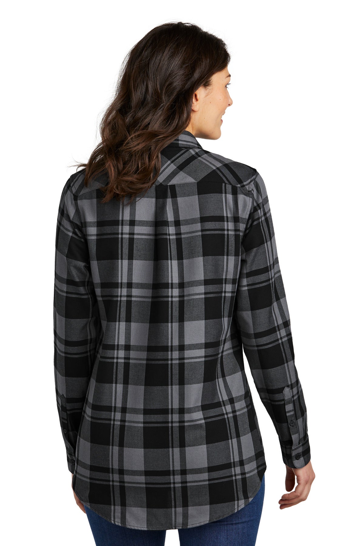 Port Authority Women's Plaid Flannel Tunic - Grey/ Black