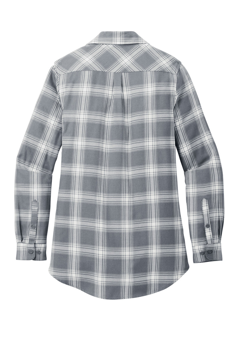 Port Authority Women's Plaid Flannel Tunic - Grey/ Cream Open Plaid