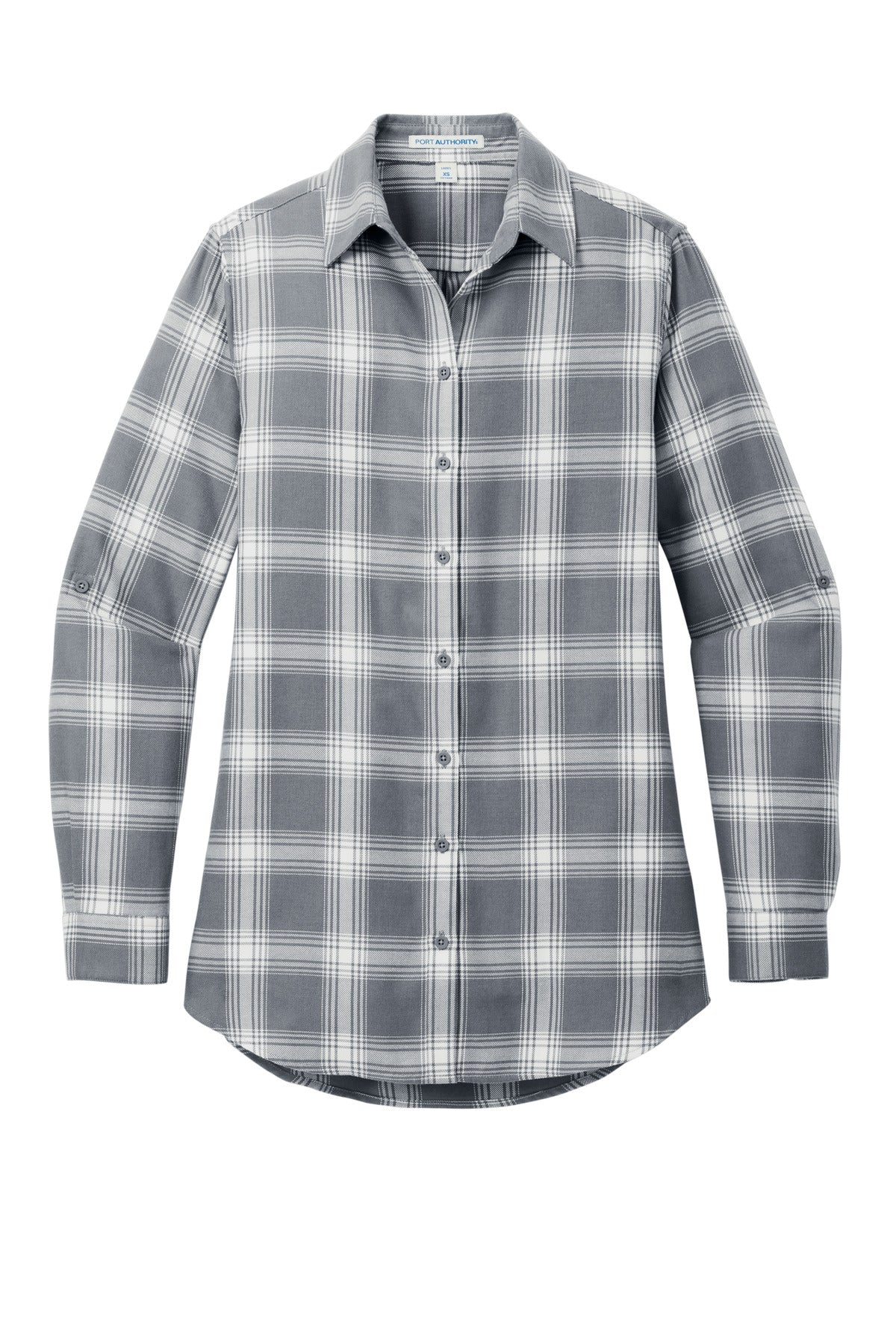 Port Authority Women's Plaid Flannel Tunic - Grey/ Cream Open Plaid