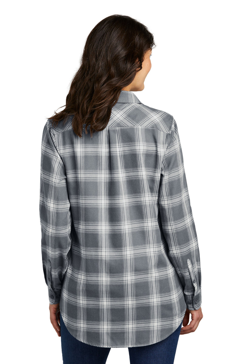 Port Authority Women's Plaid Flannel Tunic - Grey/ Cream Open Plaid