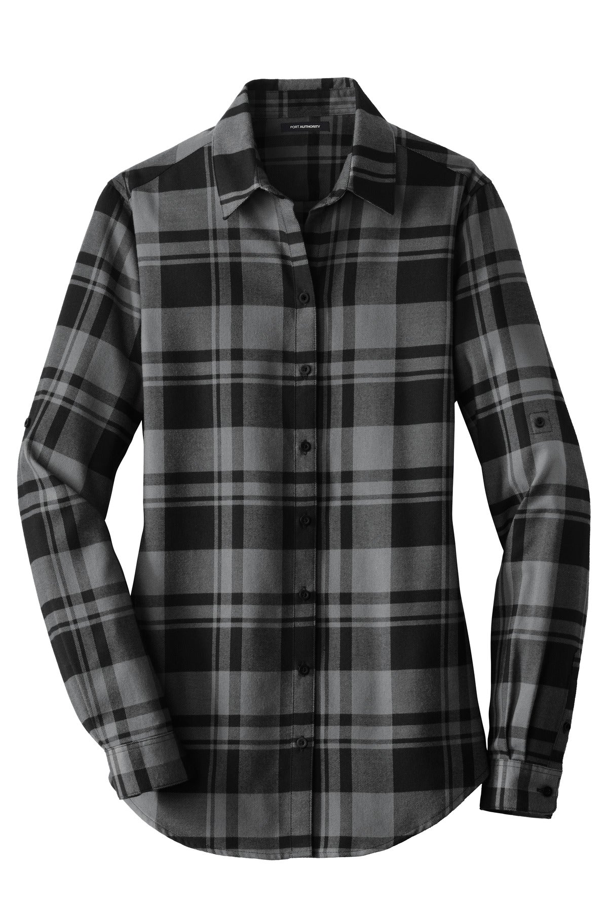 Port Authority Women's Plaid Flannel Tunic - Grey/ Black