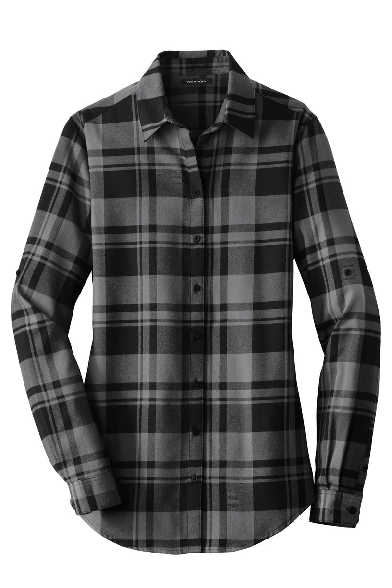 Port Authority Women's Plaid Flannel Tunic - Grey/ Black
