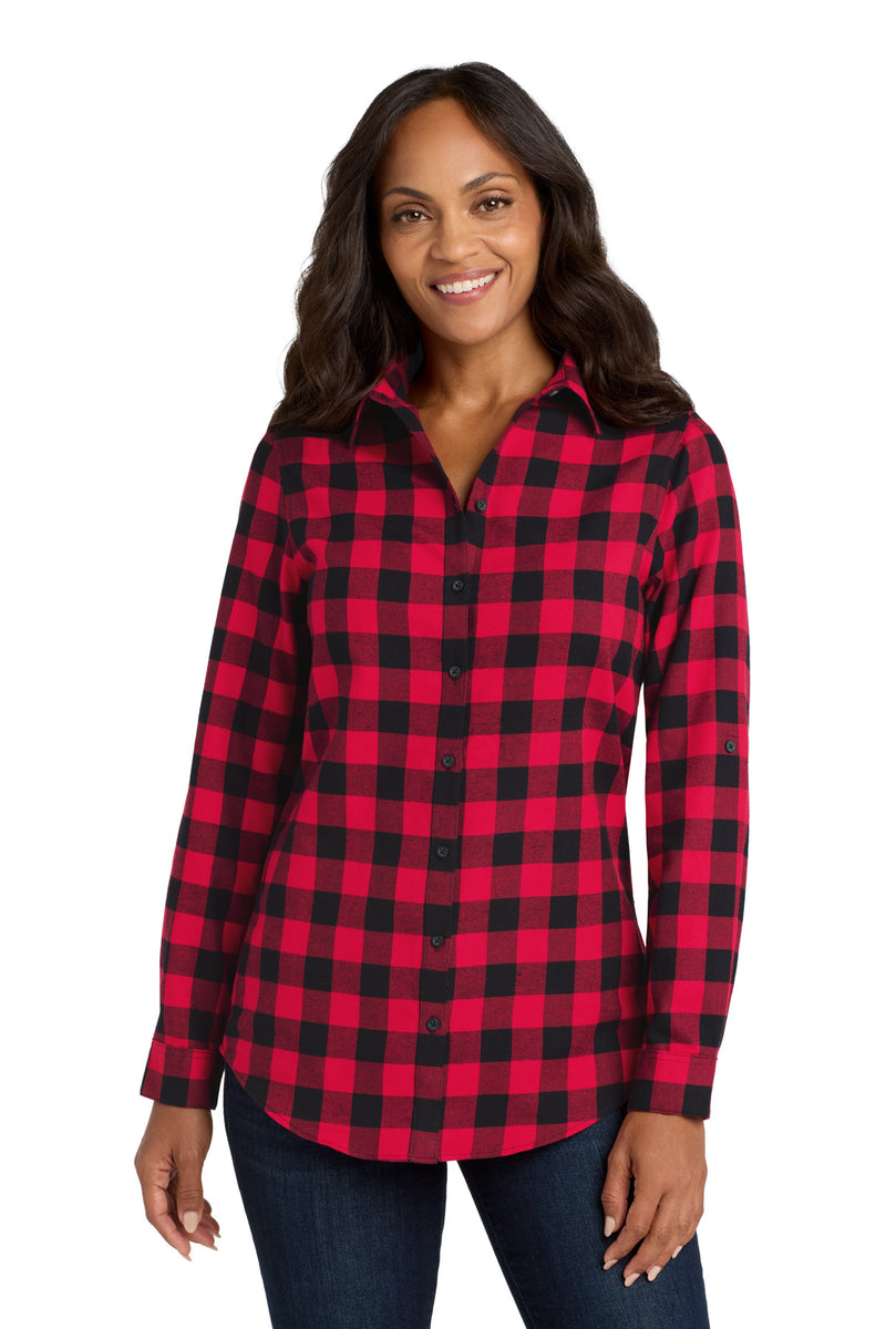 Port Authority Women's Plaid Flannel Tunic - Red/ Black Buffalo Check