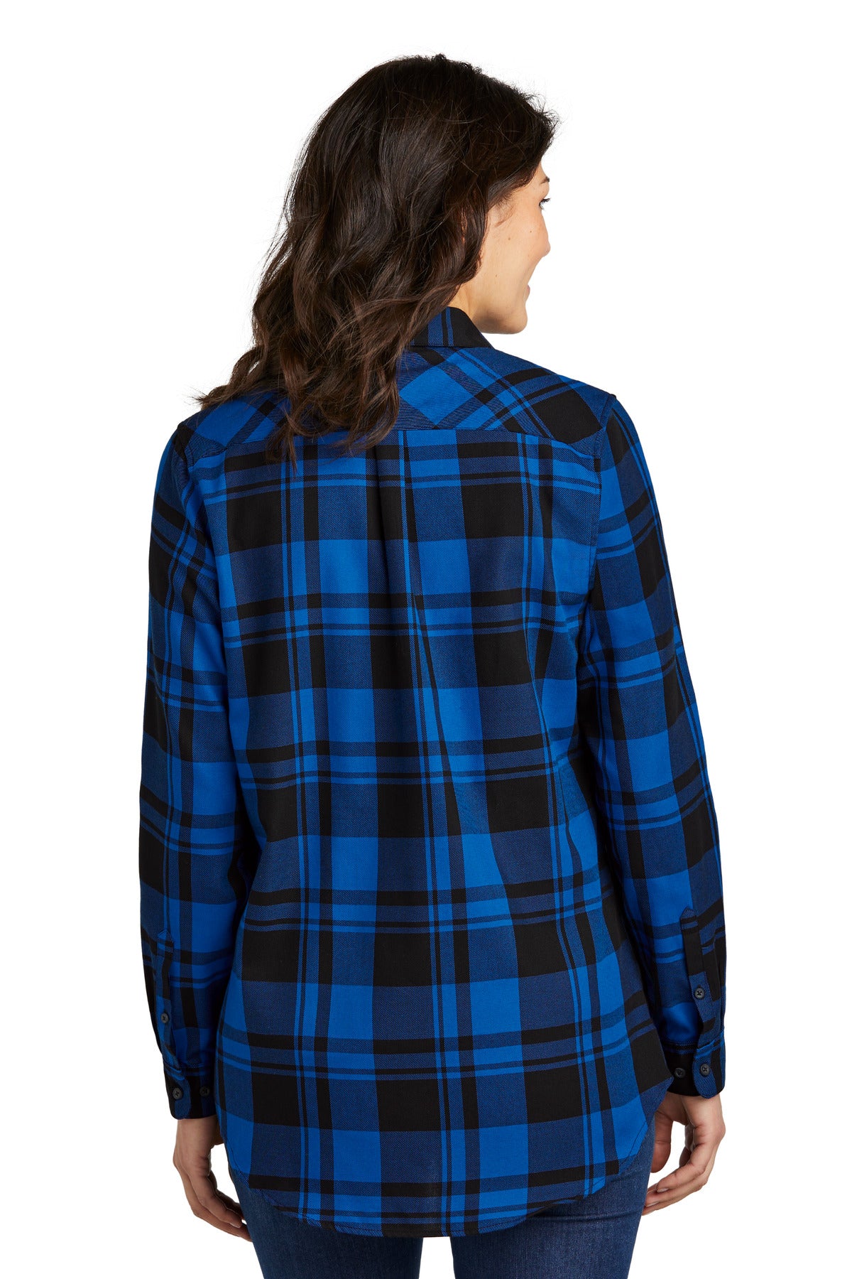 Port Authority Women's Plaid Flannel Tunic - Royal/ Black