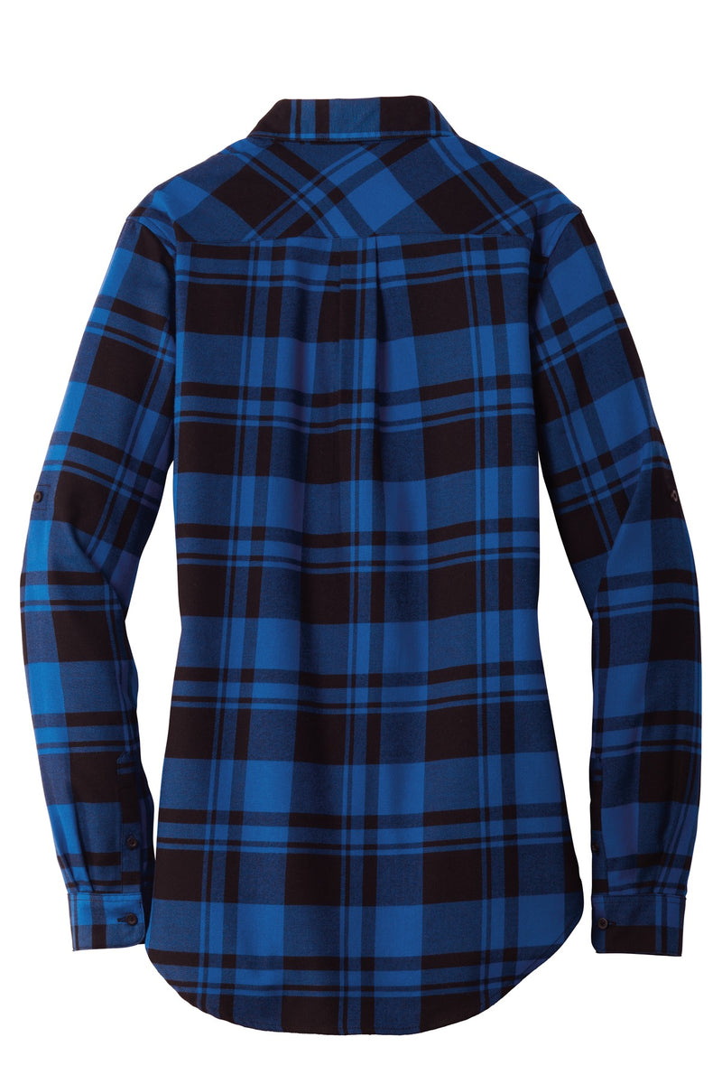 Port Authority Women's Plaid Flannel Tunic - Royal/ Black