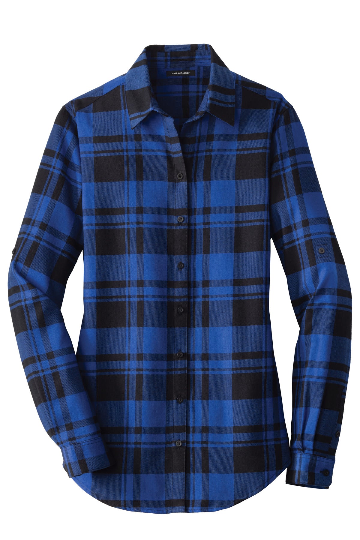 Port Authority Women's Plaid Flannel Tunic - Royal/ Black