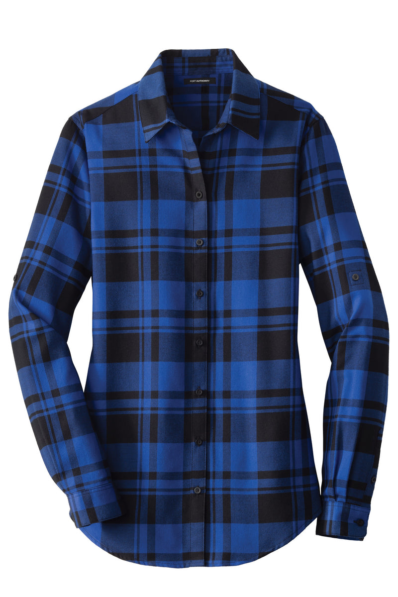 Port Authority Women's Plaid Flannel Tunic - Royal/ Black