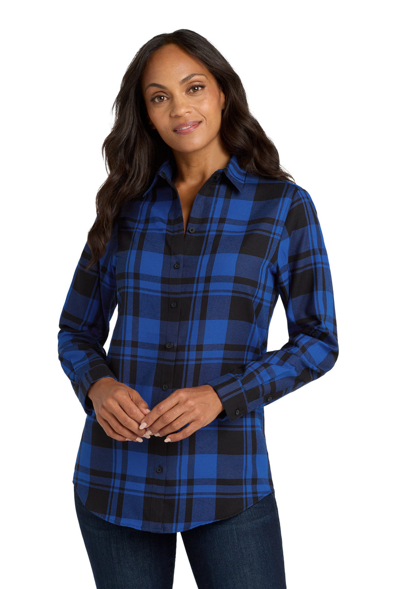 Port Authority Women's Plaid Flannel Tunic - Royal/ Black