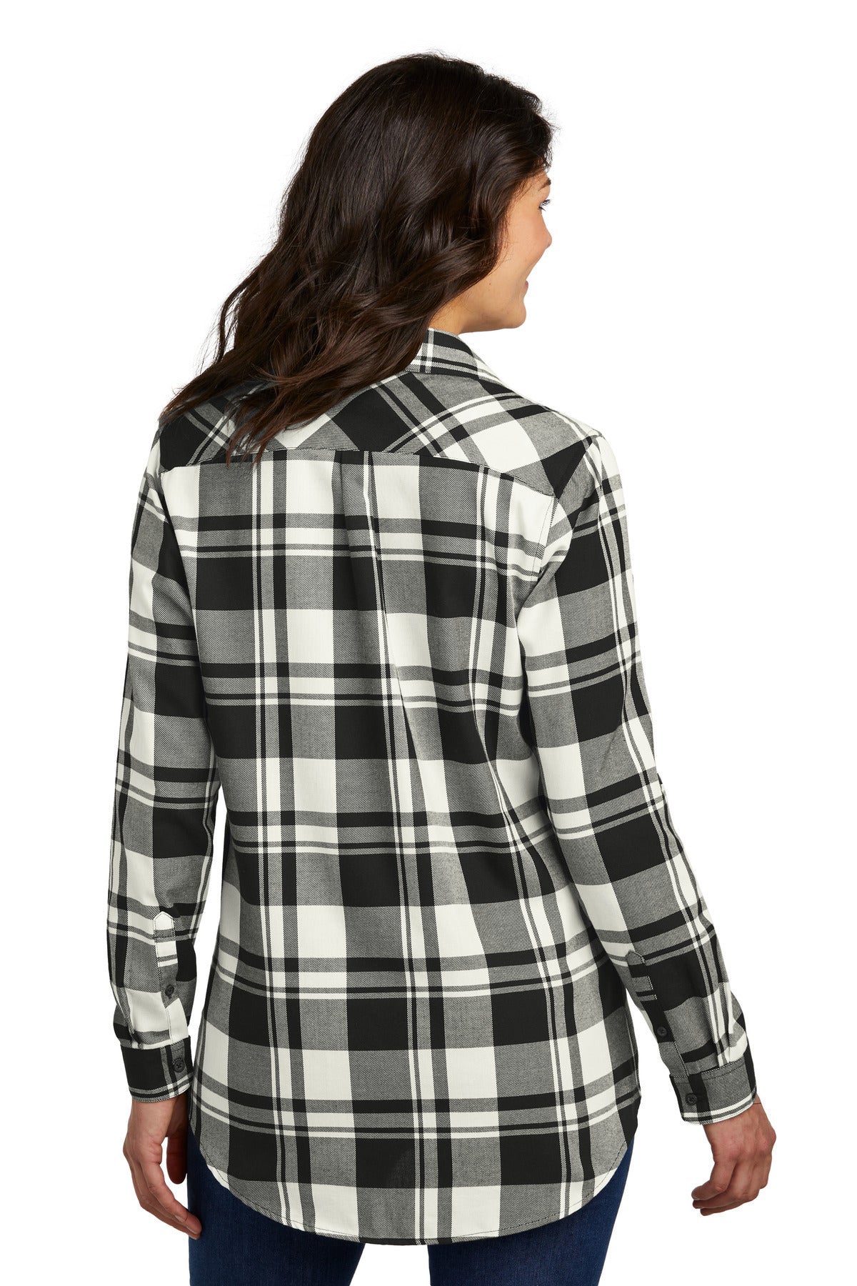 Port Authority Women's Plaid Flannel Tunic - Snow White/ Black