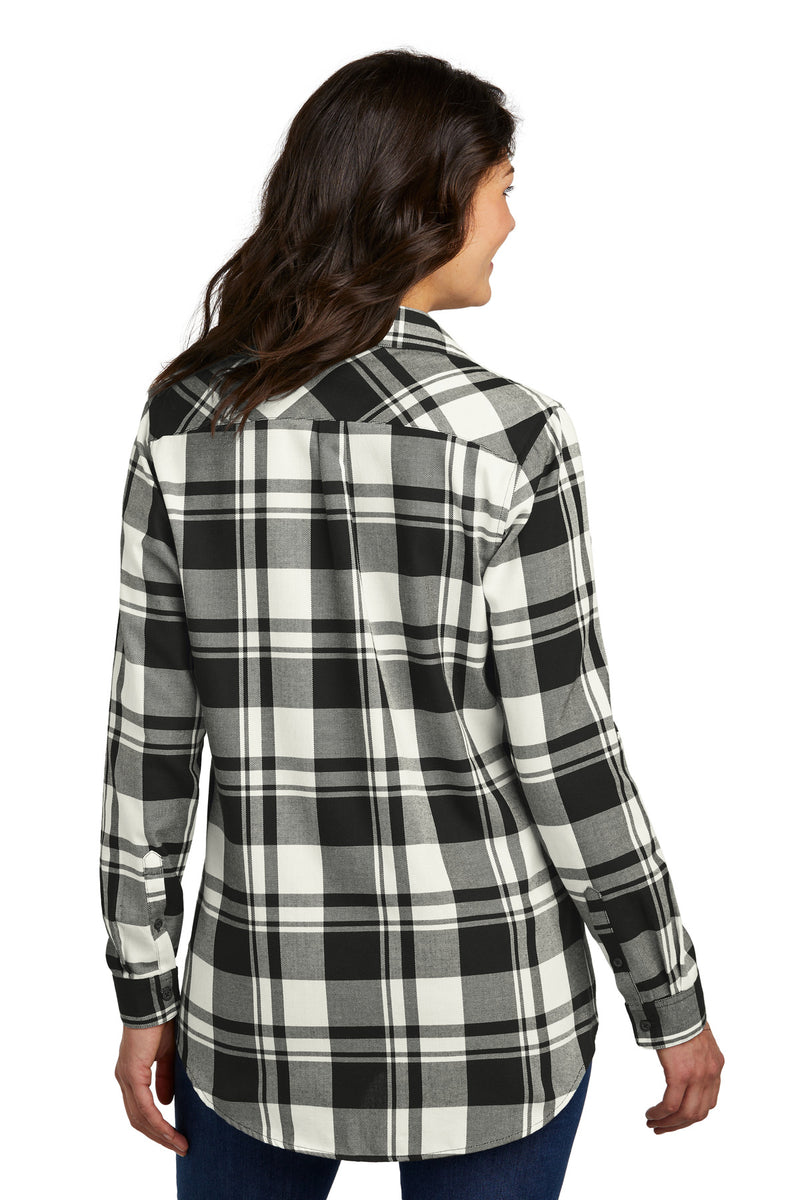Port Authority Women's Plaid Flannel Tunic - Snow White/ Black