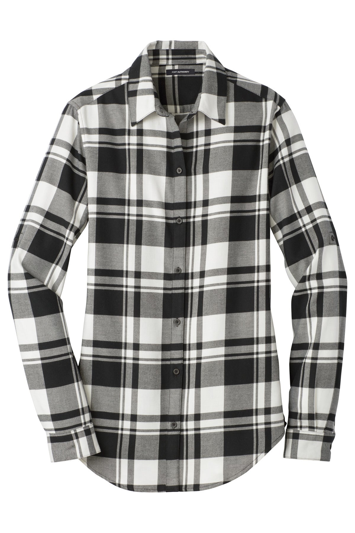 Port Authority Women's Plaid Flannel Tunic - Snow White/ Black