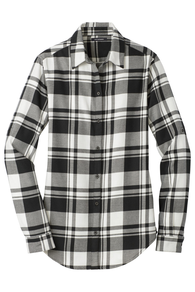 Port Authority Women's Plaid Flannel Tunic - Snow White/ Black