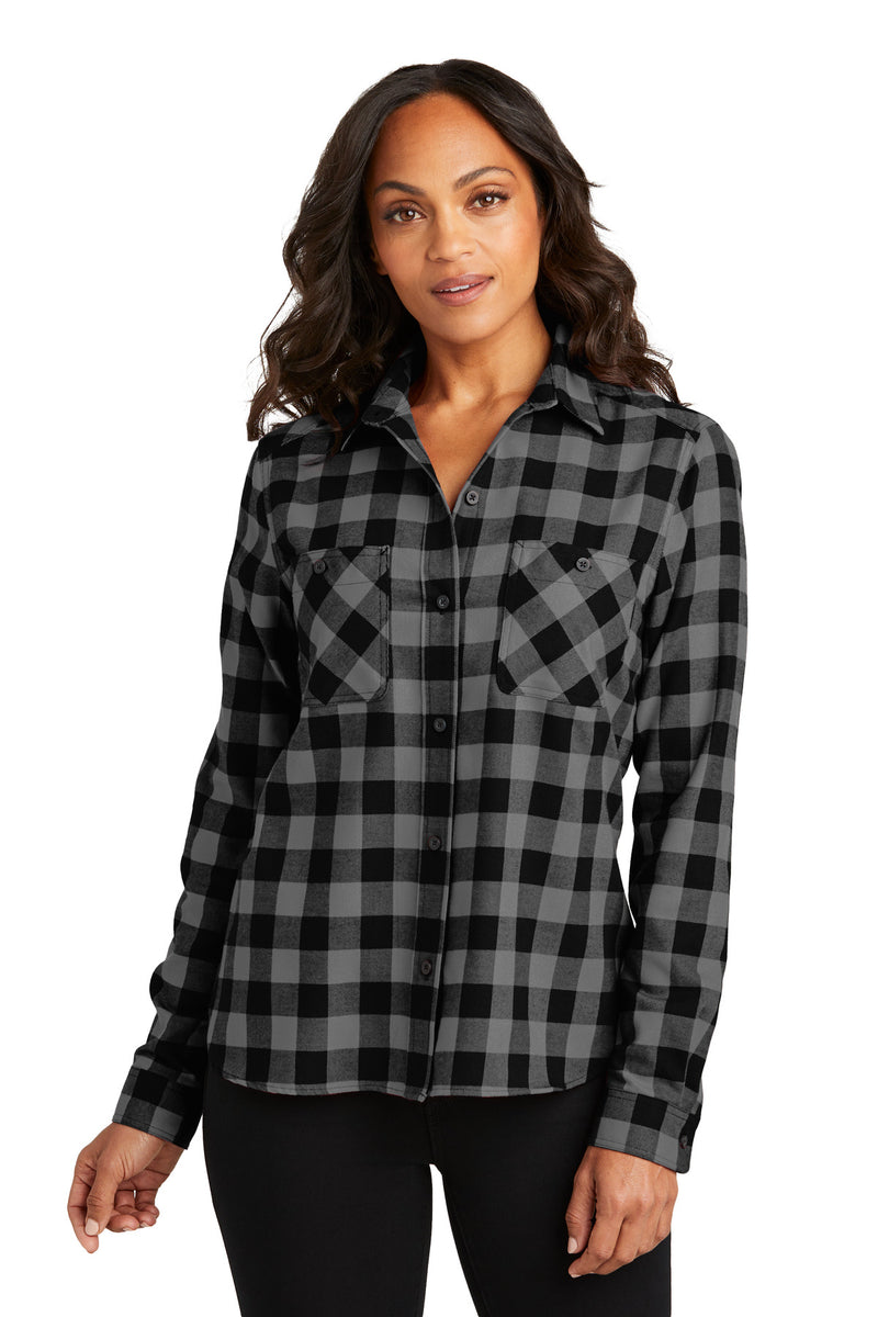 Port Authority Women's Plaid Flannel Shirt - Grey/ Black Buffalo Check