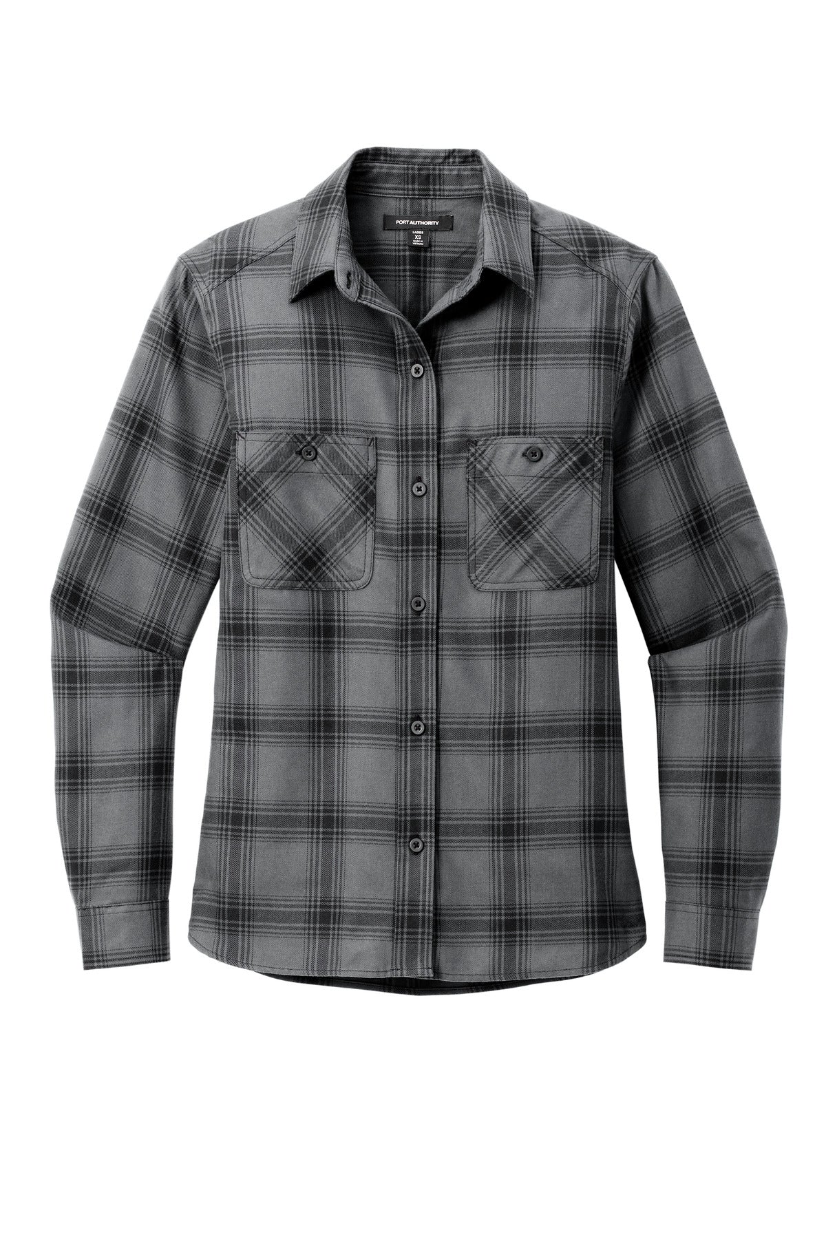 Port Authority Women's Plaid Flannel Shirt - Grey/ Black Open Plaid