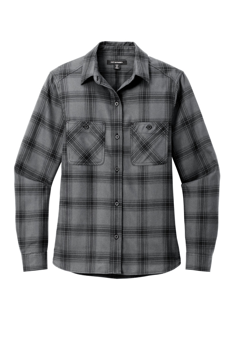 Port Authority Women's Plaid Flannel Shirt - Grey/ Black Open Plaid