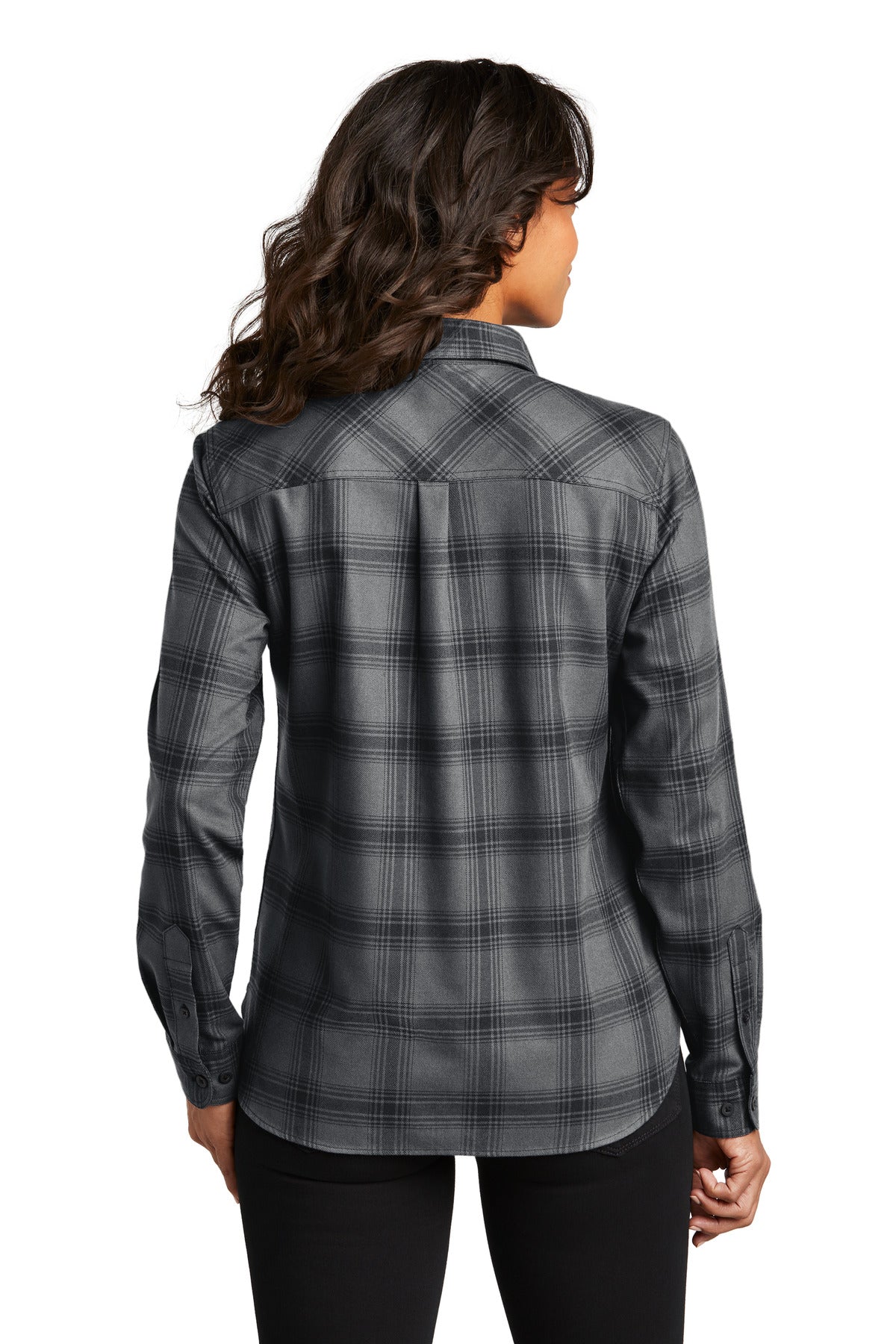 Port Authority Women's Plaid Flannel Shirt - Grey/ Black Open Plaid