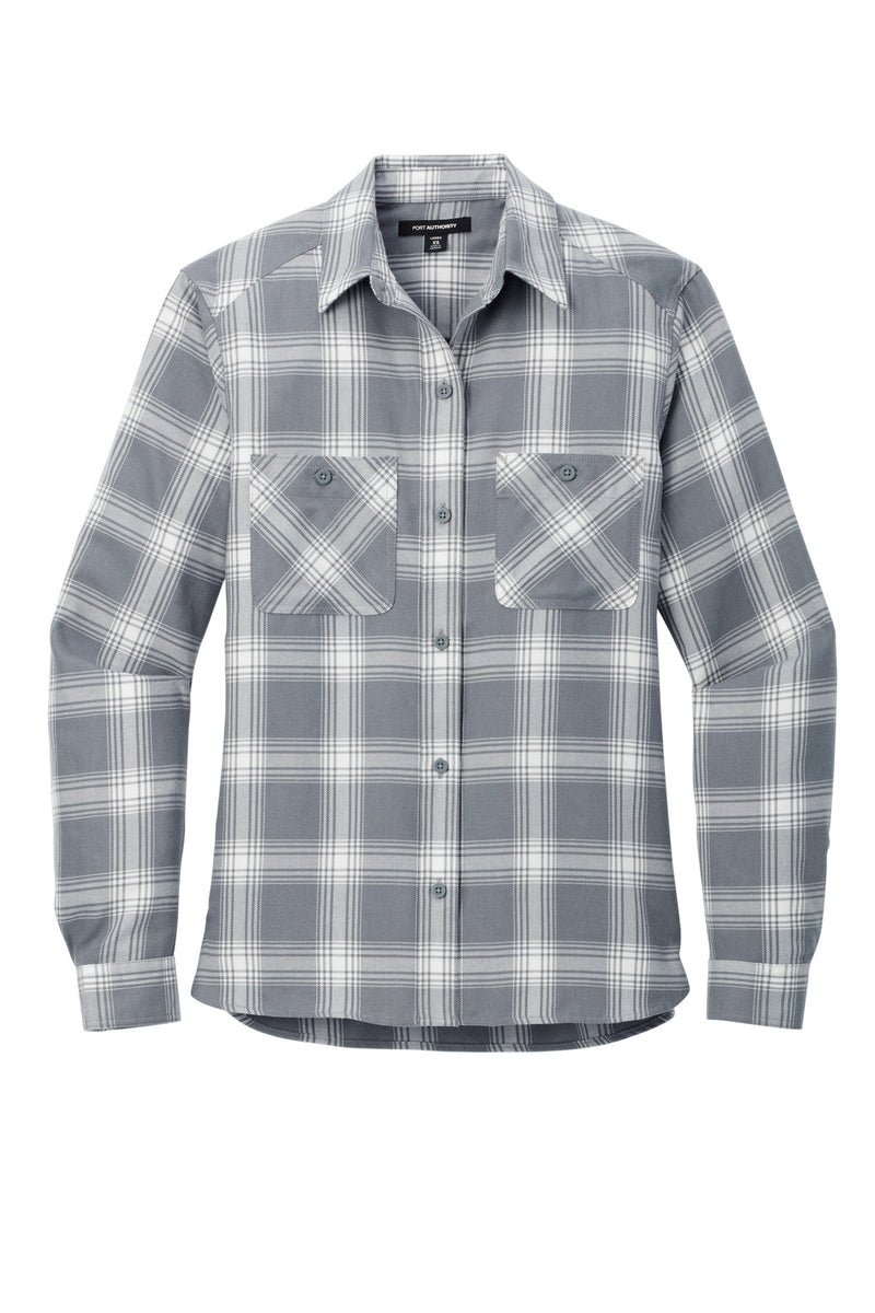 Port Authority Women's Plaid Flannel Shirt - Grey/ Cream Open Plaid
