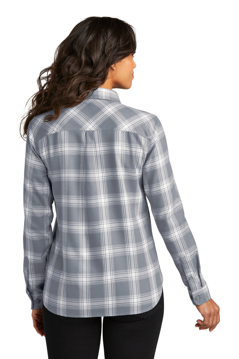 Port Authority Women's Plaid Flannel Shirt - Grey/ Cream Open Plaid