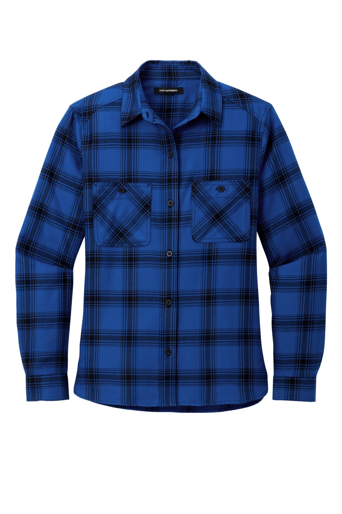 Port Authority Women's Plaid Flannel Shirt - Royal/ Black Open Plaid