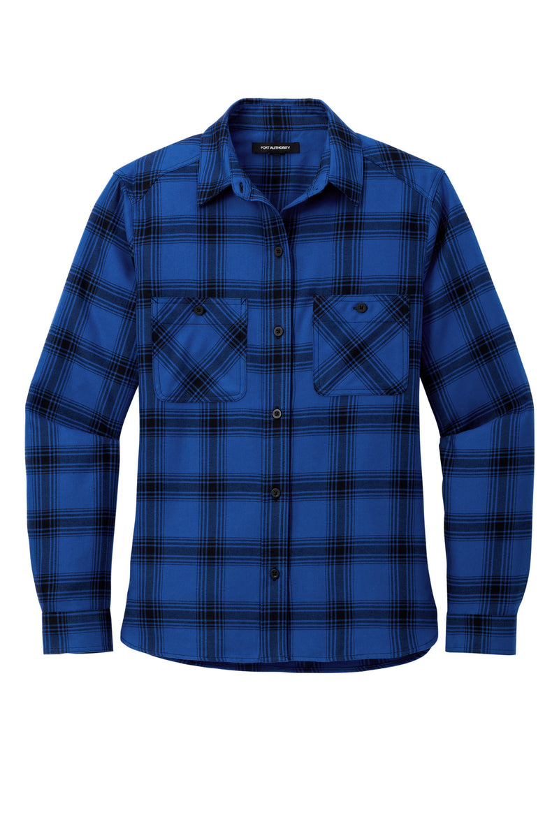 Port Authority Women's Plaid Flannel Shirt - Royal/ Black Open Plaid