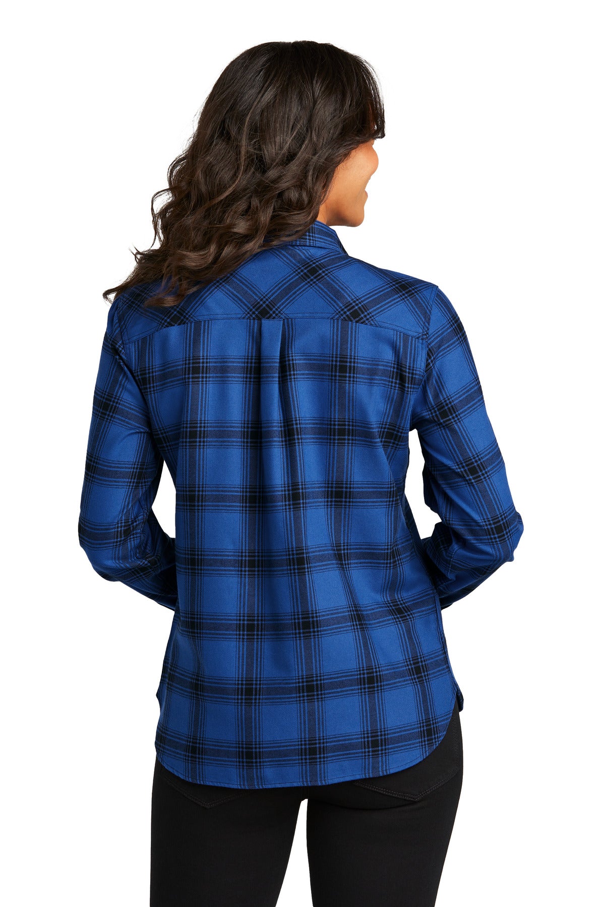 Port Authority Women's Plaid Flannel Shirt - Royal/ Black Open Plaid