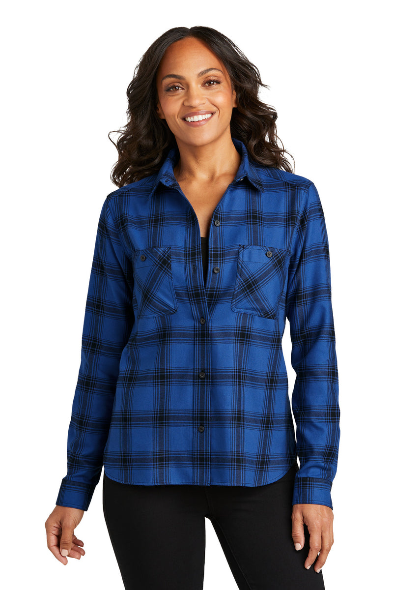 Port Authority Women's Plaid Flannel Shirt - Royal/ Black Open Plaid