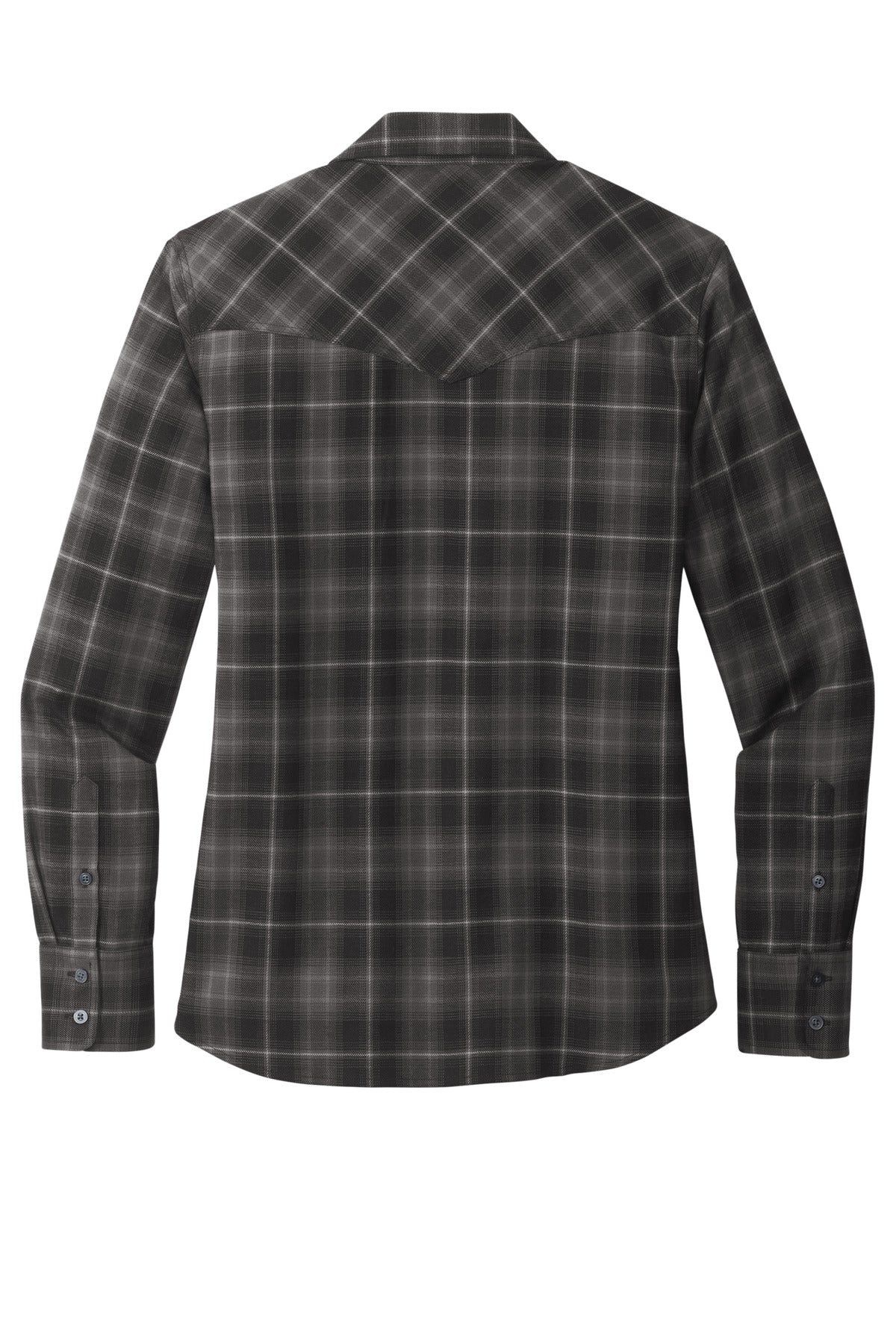 Port Authority Women's Long Sleeve Ombre Plaid Shirt - Deep Black