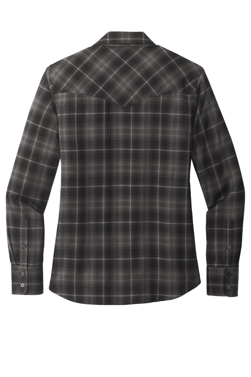 Port Authority Women's Long Sleeve Ombre Plaid Shirt - Deep Black