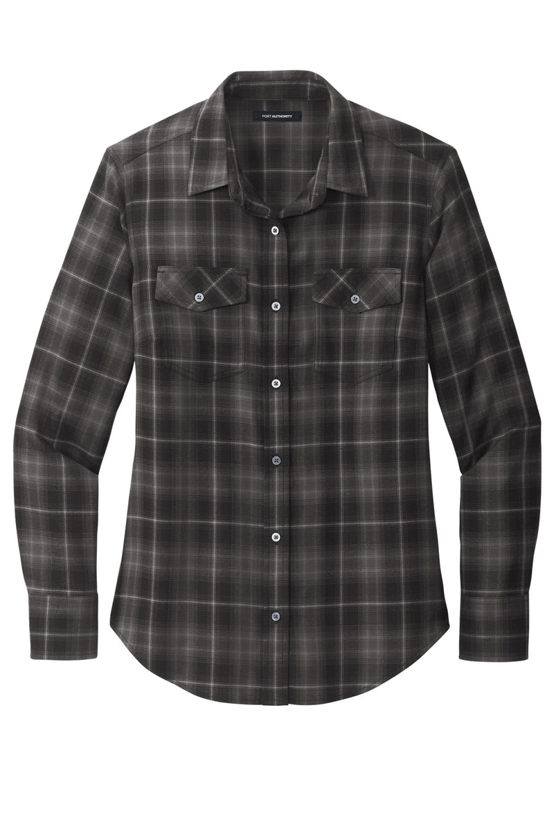Port Authority Women's Long Sleeve Ombre Plaid Shirt - Deep Black