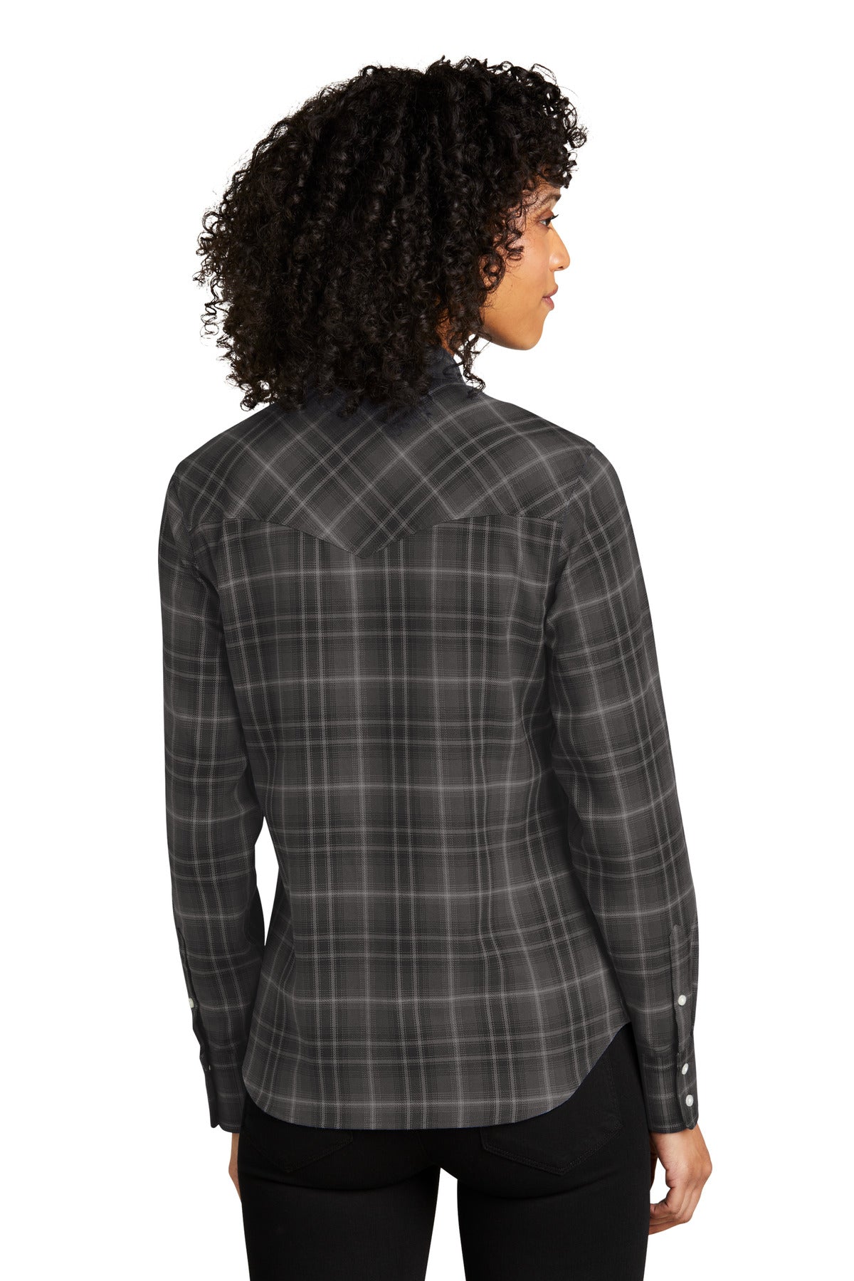 Port Authority Women's Long Sleeve Ombre Plaid Shirt - Deep Black
