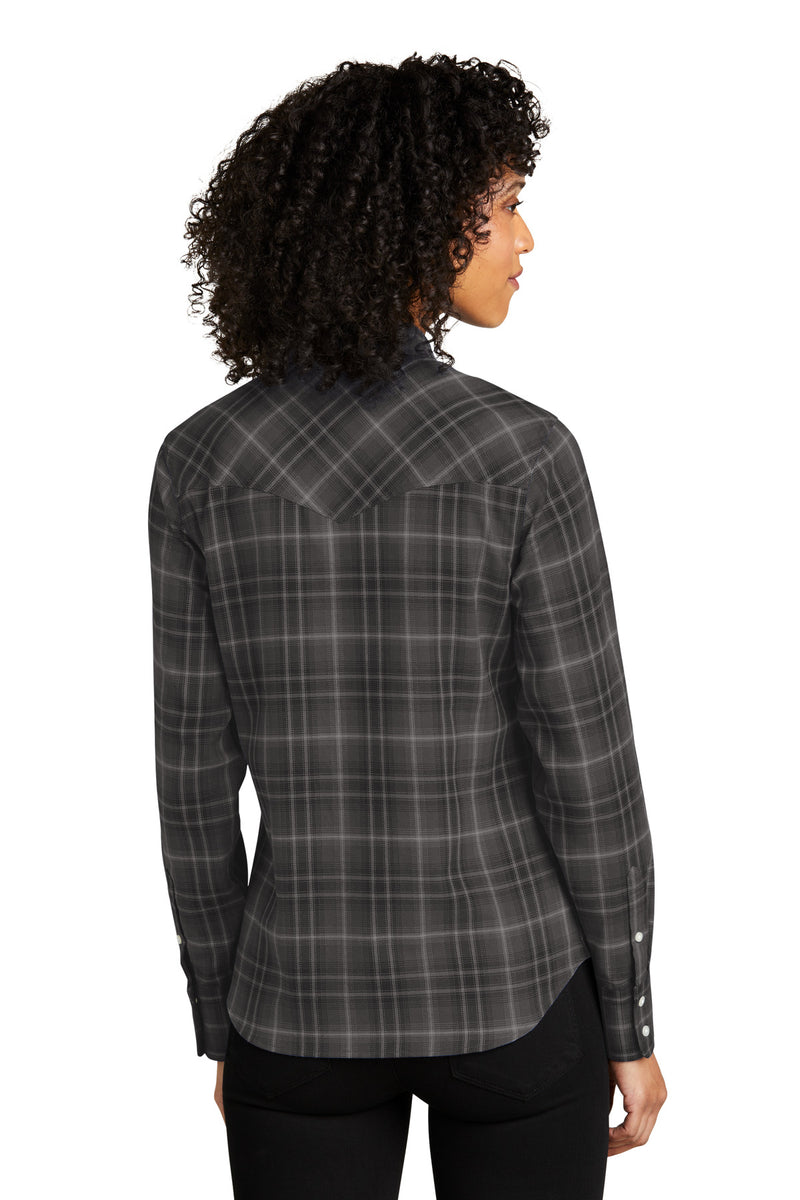 Port Authority Women's Long Sleeve Ombre Plaid Shirt - Deep Black