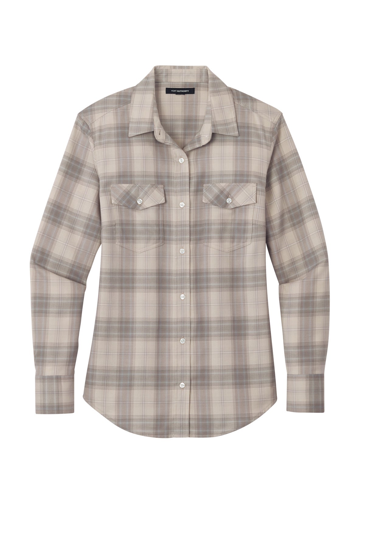 Port Authority Women's Long Sleeve Ombre Plaid Shirt - Frost Grey