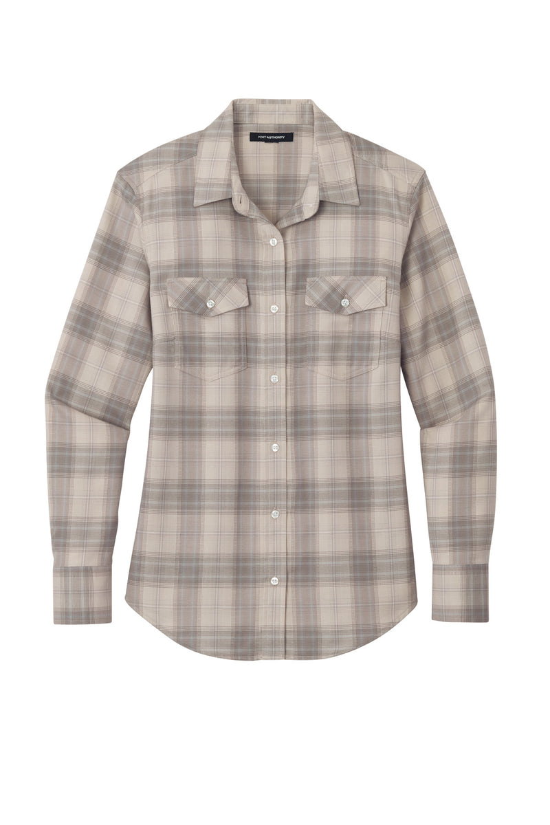 Port Authority Women's Long Sleeve Ombre Plaid Shirt - Frost Grey