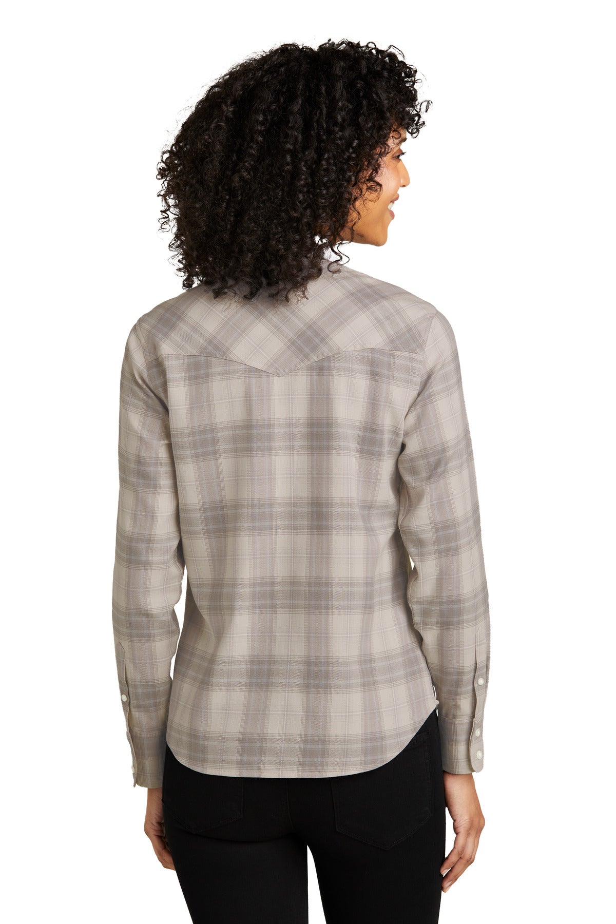 Port Authority Women's Long Sleeve Ombre Plaid Shirt - Frost Grey