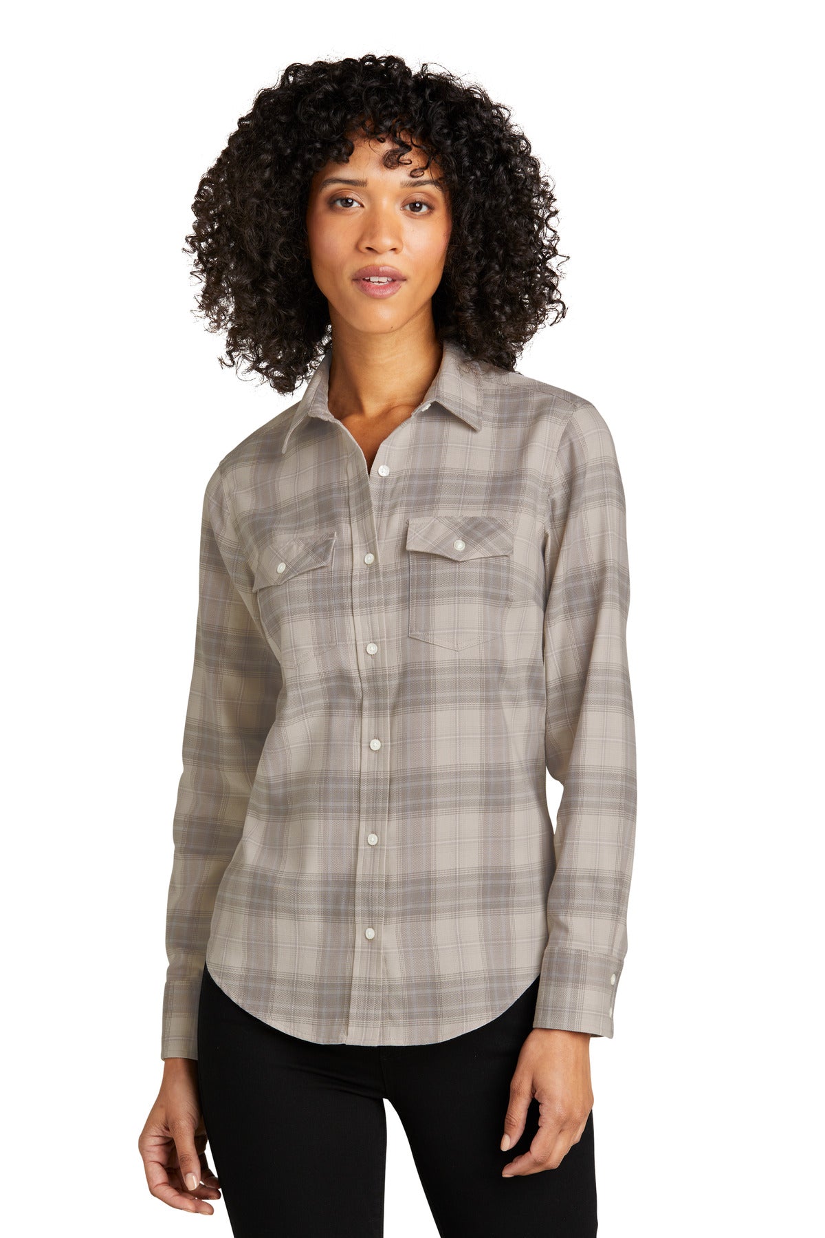 Port Authority Women's Long Sleeve Ombre Plaid Shirt - Frost Grey