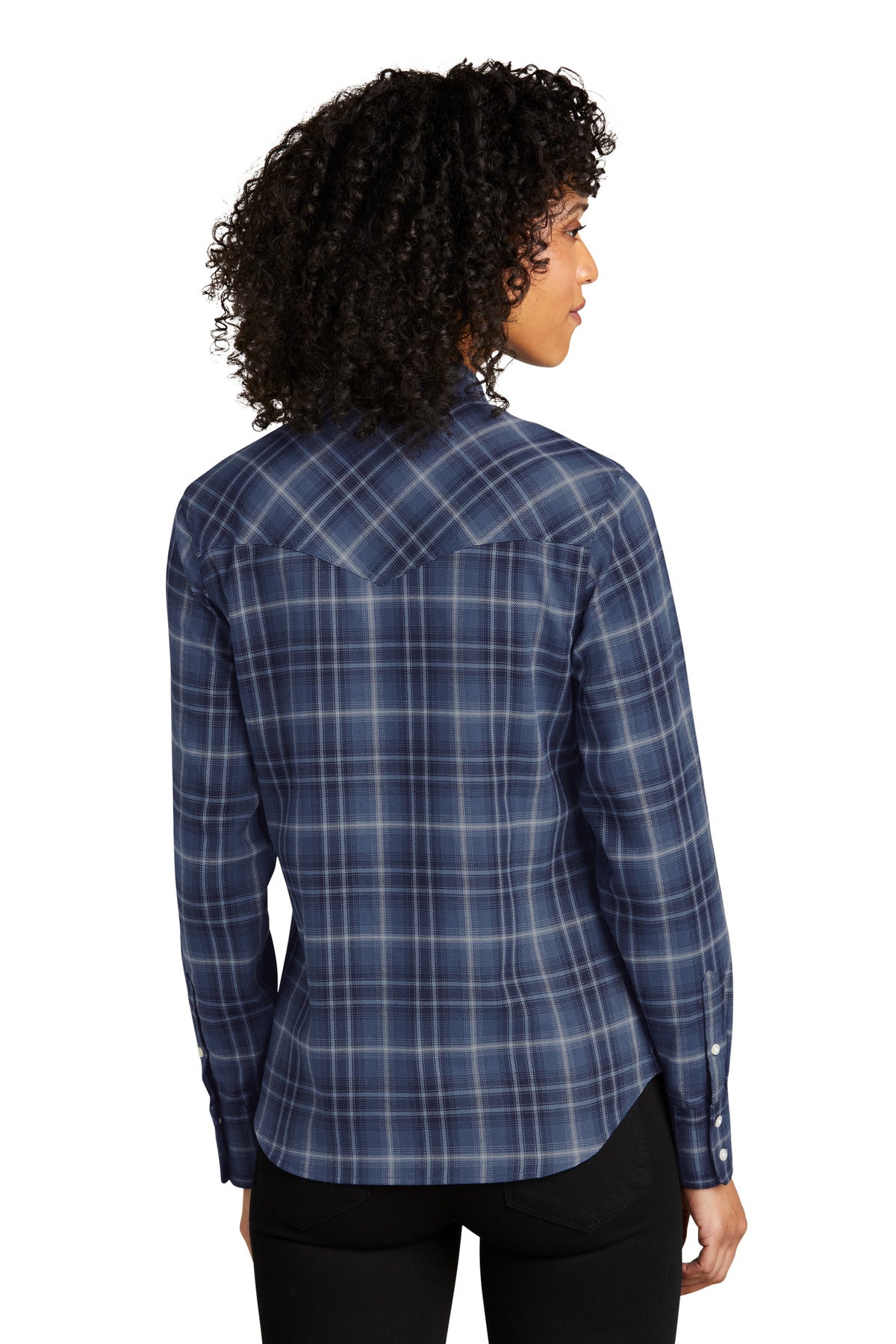 Port Authority Women's Long Sleeve Ombre Plaid Shirt - True Navy
