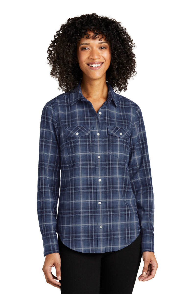 Port Authority Women's Long Sleeve Ombre Plaid Shirt - True Navy
