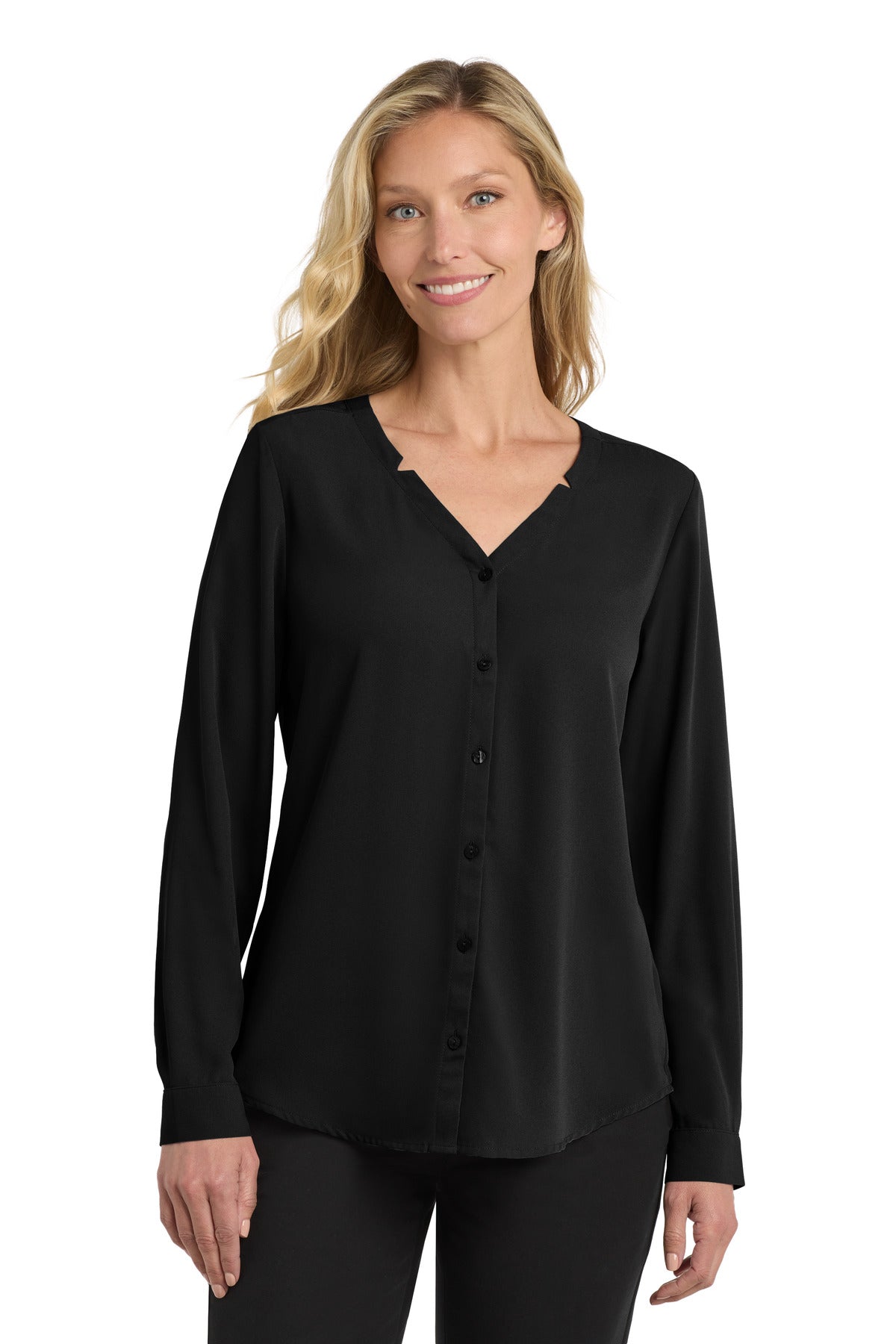 Port Authority Women's Long Sleeve Button-Front Blouse - Black