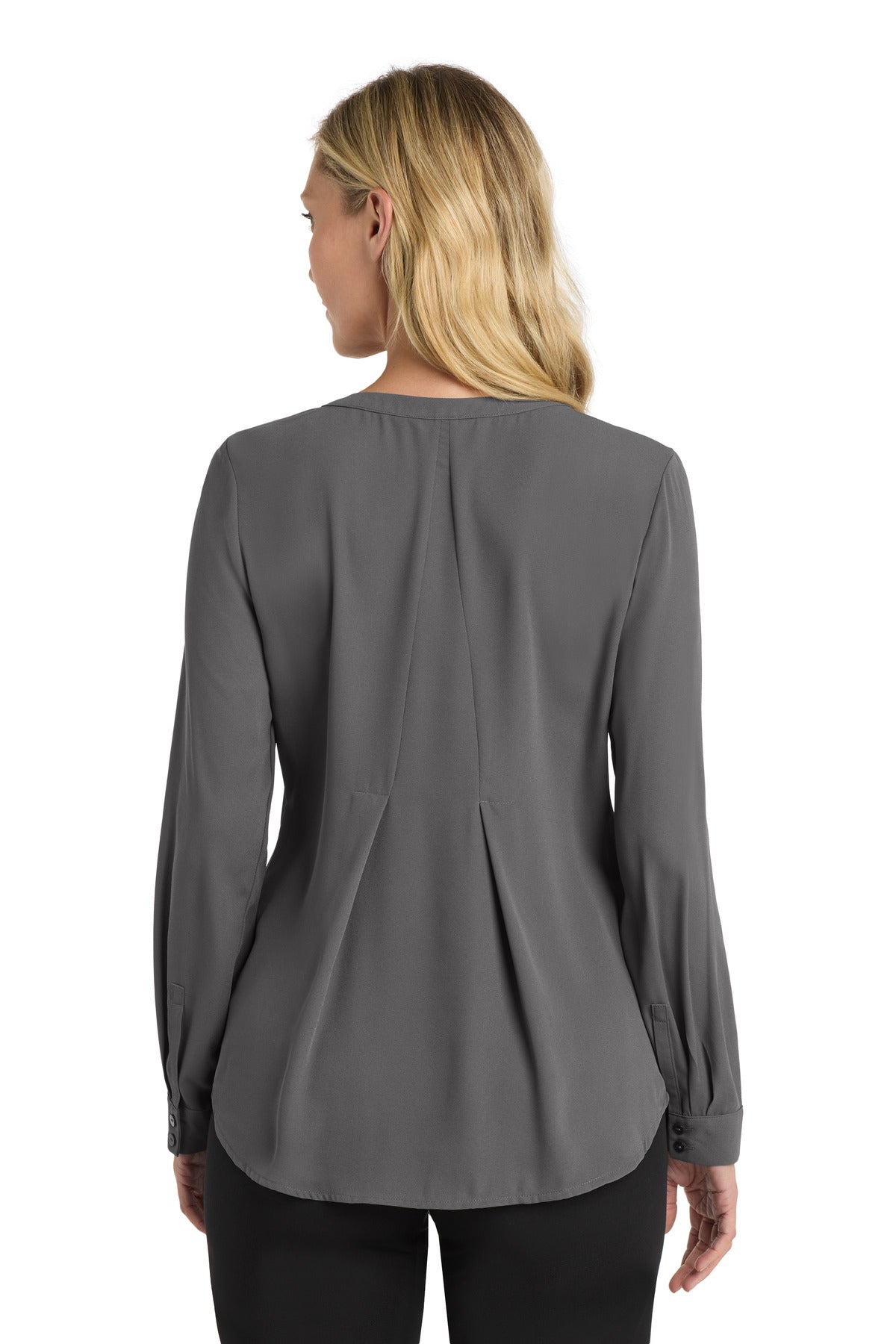 Port Authority Women's Long Sleeve Button-Front Blouse - Sterling Grey
