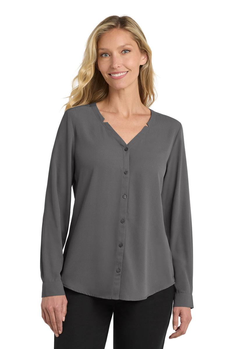 Port Authority Women's Long Sleeve Button-Front Blouse - Sterling Grey